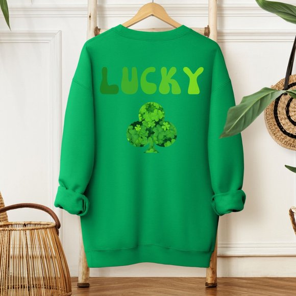 Shamrock Lucky Saint Patric's Day College Sweatshirt Green Sweater Clover - Picture 4 of 11
